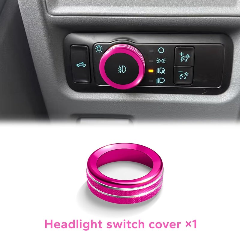 Polodunn for Ford F150 Accessories 2021-2025 2026 & Super Duty F250 F350 F450 2023-2026, 9pcs Aluminum Alloy Knob Cover Trim Set - Push Start, A/C, Volume, Headlight, Trailer & Drive Mode (Rose Red) - Image 5